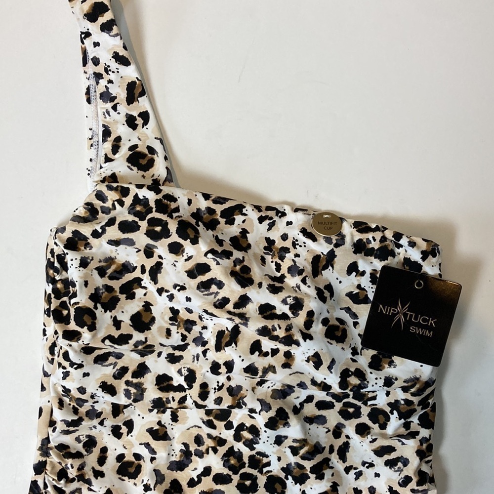 Nip Tuck NWT Rhonda Leopard Animal Print One Shoulder One Piece Swimsuit 10 NEW - Picture 8 of 16